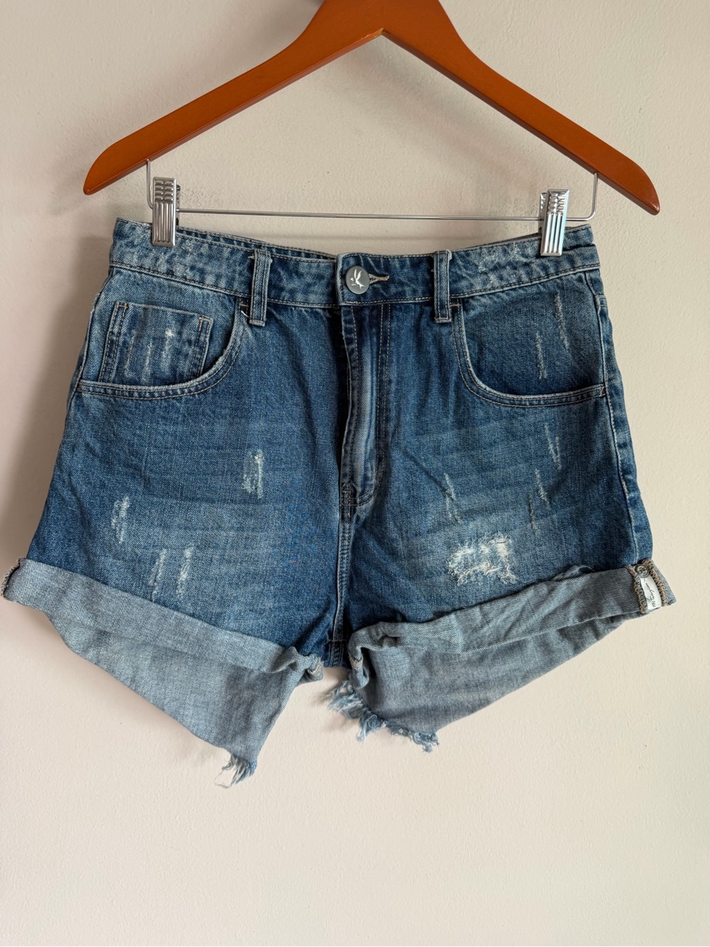One Teaspoon High Waist Bandits Distressed Denim Shorts Blue Size 29